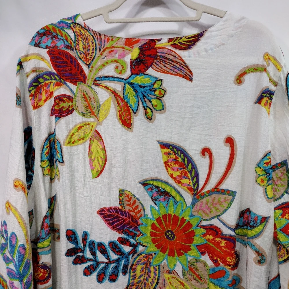 John Mark Floral Tunic Women's XL Embroidery Boho Festival Art to Wear Vacation - Picture 5 of 11